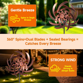 ONWEII wind spinners in 16-inch size fit compact yards and patios.