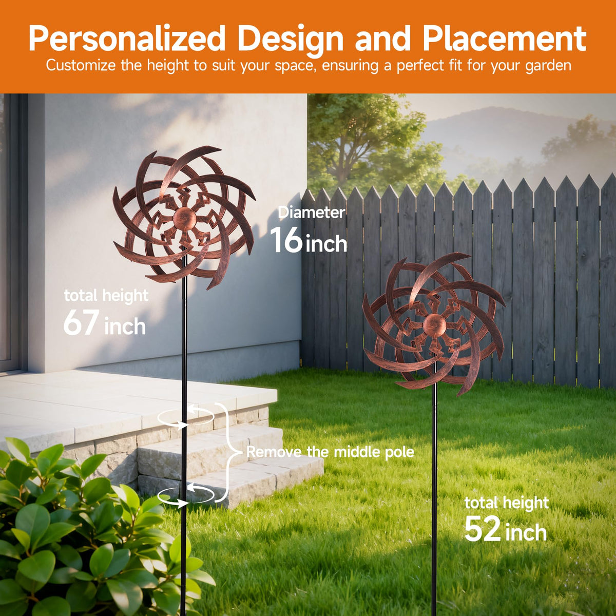 ONWEII wind spinners feature rotating rod design for full wind capture.