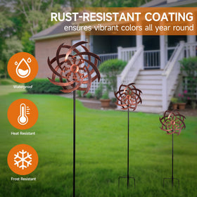 ONWEII wind spinners have a weather-resistant finish for year-round color.