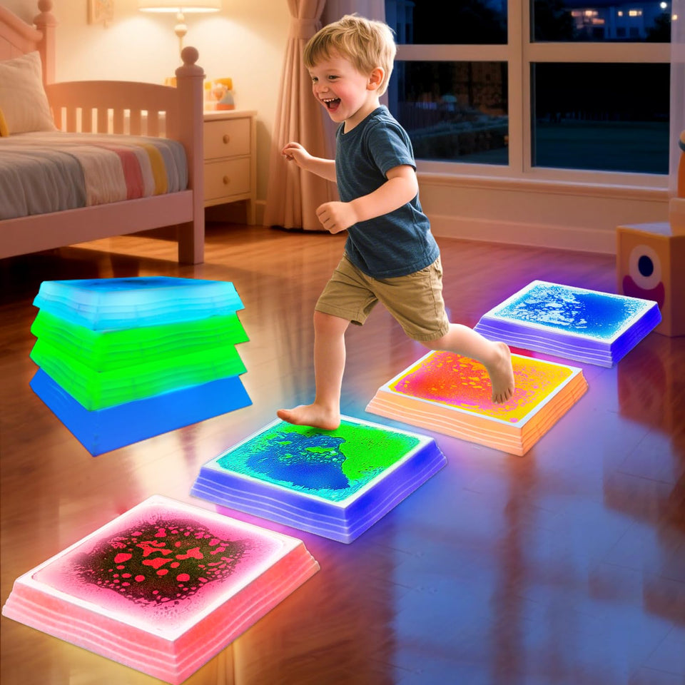 Onyoloy light-up sensory floor tile showing modular assembly for home and classroom play.