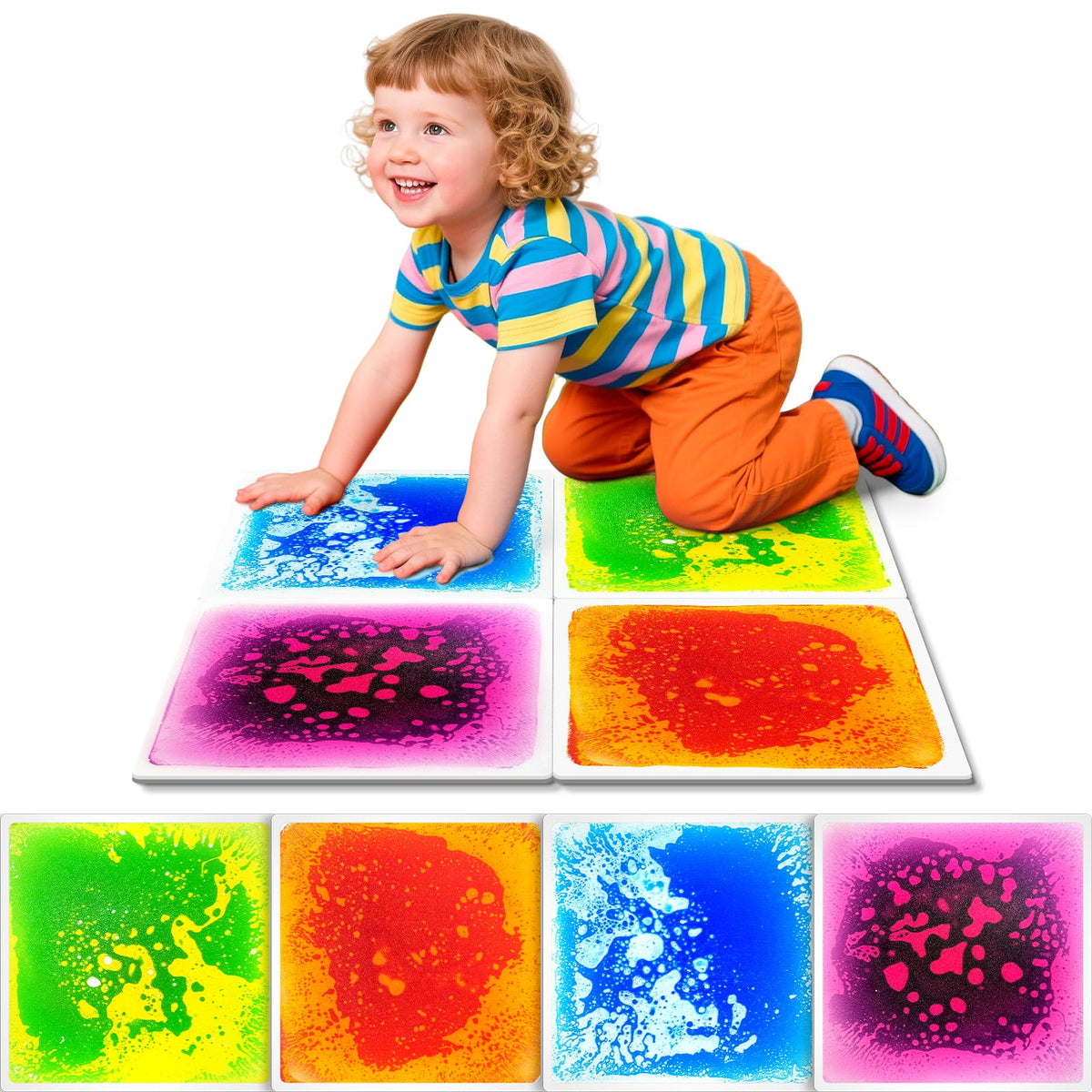 Onyoloy liquid floor tiles 4-pack deliver engaging puzzle play with dynamic color flows for toddlers.