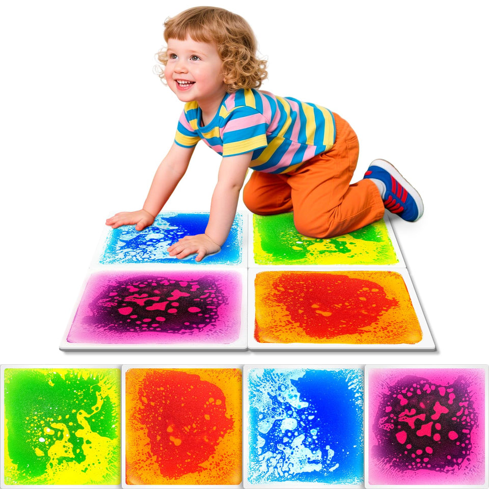 Onyoloy liquid floor tiles 4-pack deliver engaging puzzle play with dynamic color flows for toddlers.