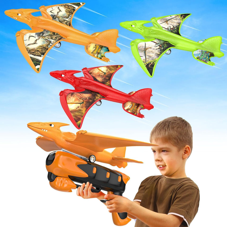 Onysurui dinosaur airplane launcher set with LED glow for outdoor fun