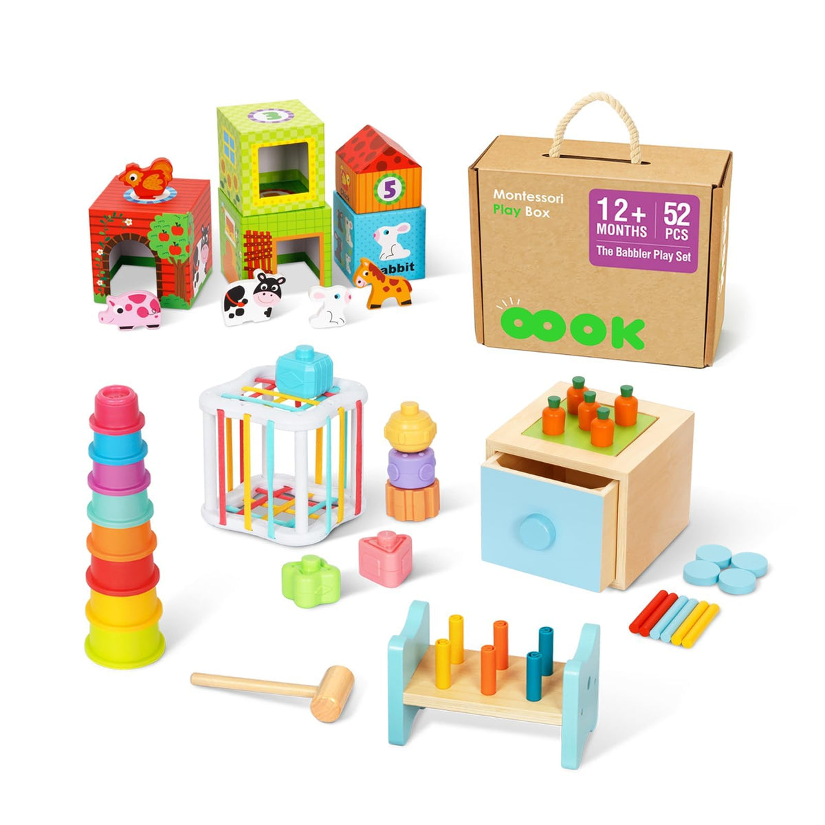 OOOK stacking cups for Montessori toys boost fine motor skills and color recognition