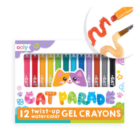 Ooly Cat Parade gel crayons set with 12 vibrant colors for glass and paper surfaces