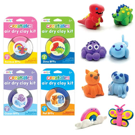 Ooly Creatibles air-dry clay kit with 16 colors in four tubs for kid-friendly sculpting.