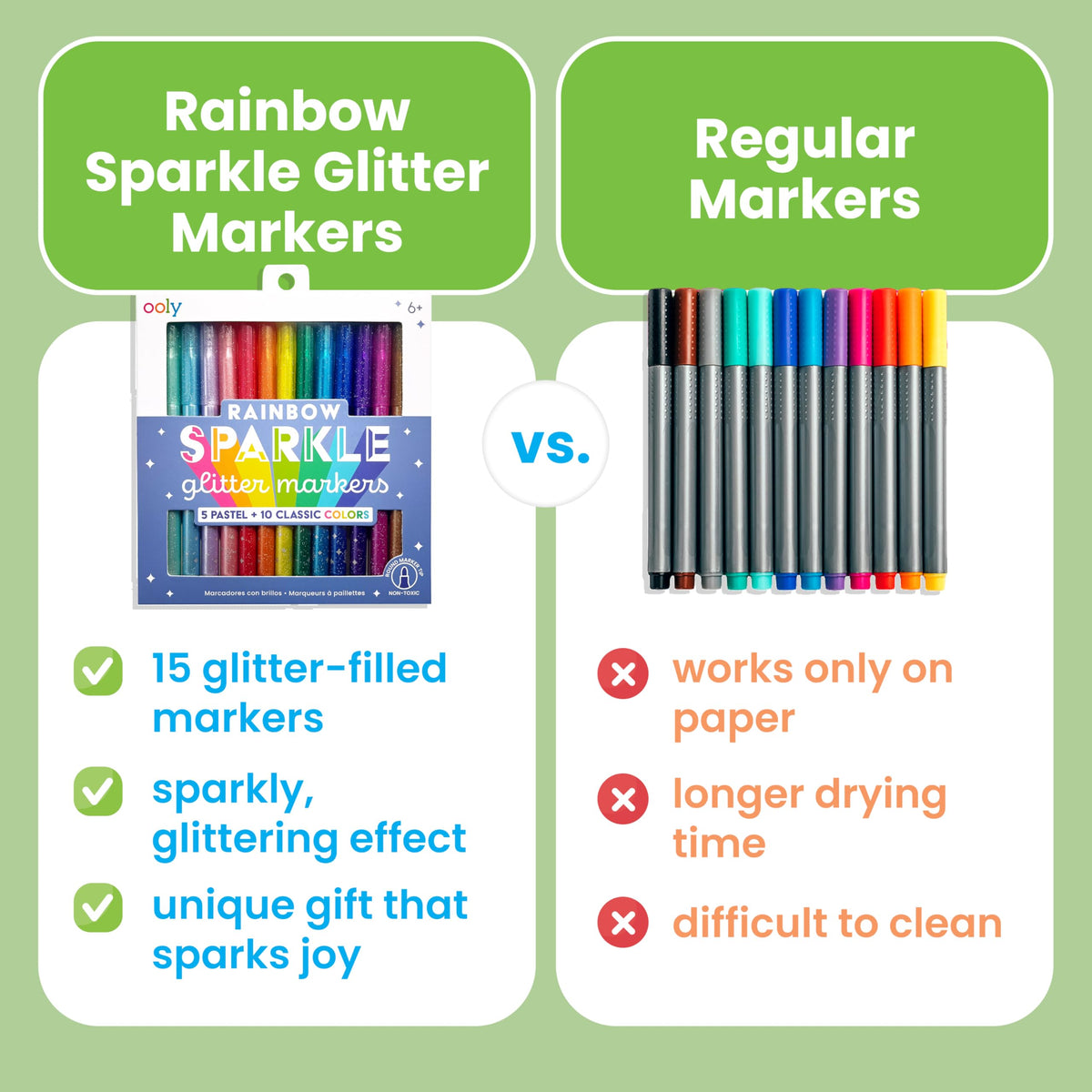 Ooly pastel glitter markers with soft hues for planners and cards.