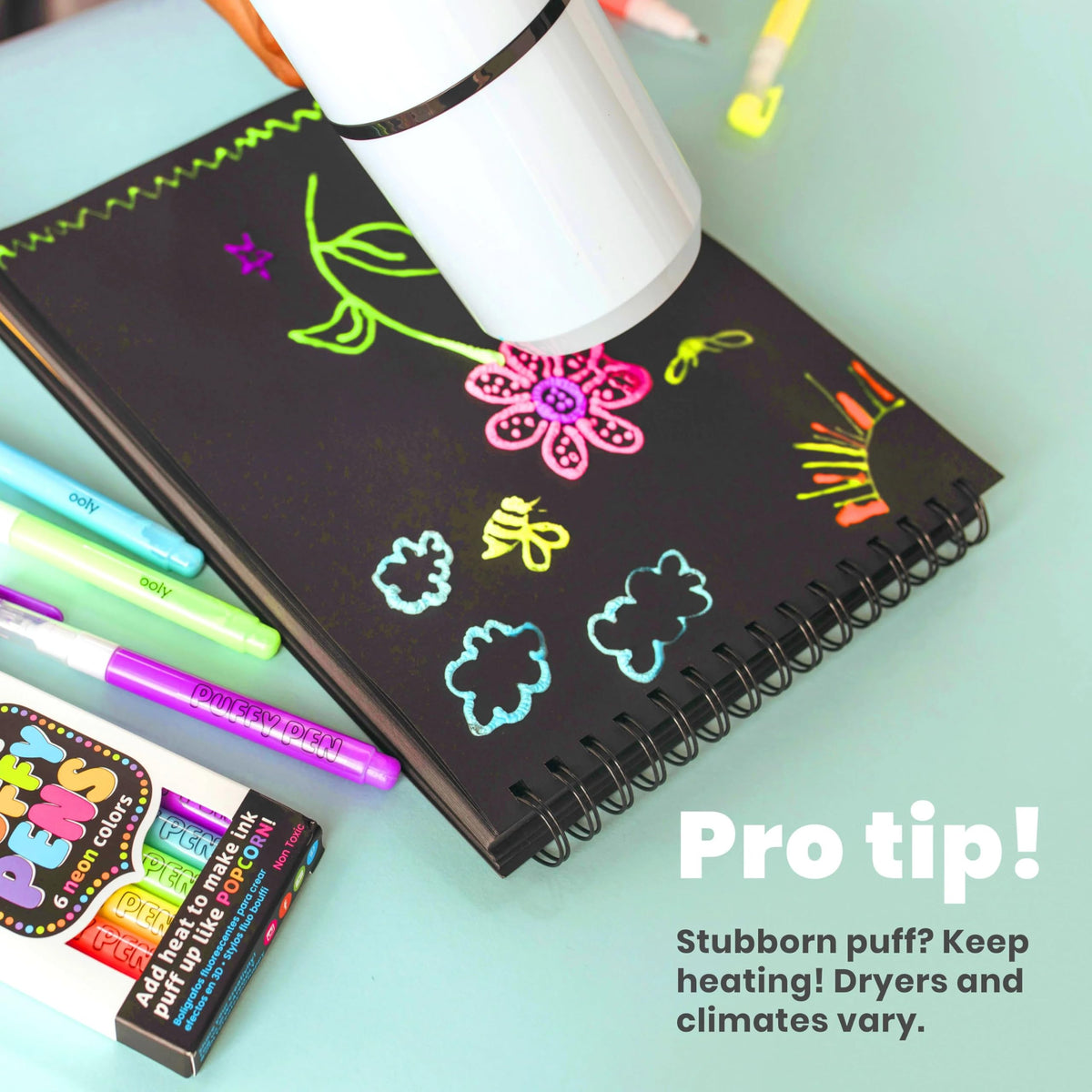 Ooly Puffy Paint Neon Gel Pens yellow pack for bright highlights and texture.