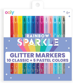 Ooly Rainbow Sparkle Glitter Markers set for vibrant art projects.