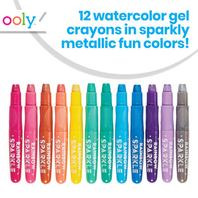 Ooly Rainbow Sparkle Metallic Gel Crayons on glass for window art and reflections.