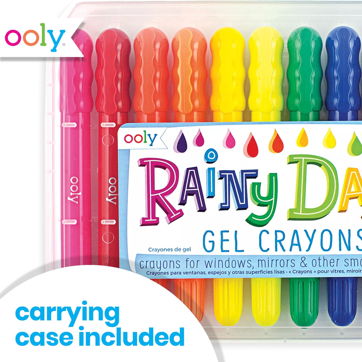 OOLY Rainy Dayz gel crayons 12-color set for creative projects.