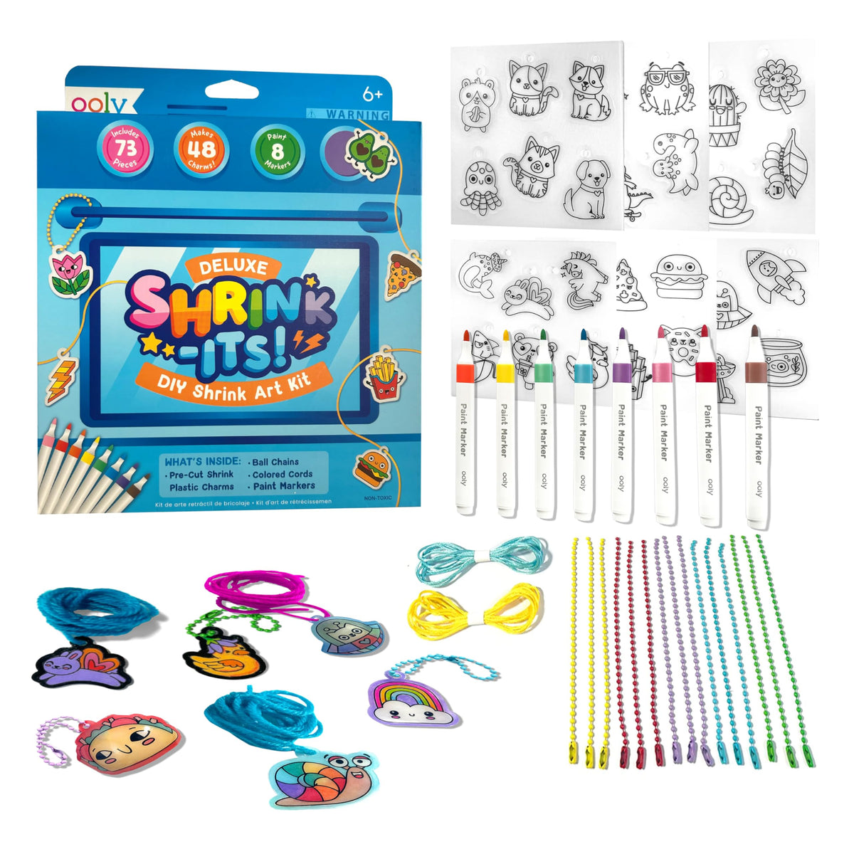 Ooly shrinking art kit charms ready to color and shrink into durable accessories.
