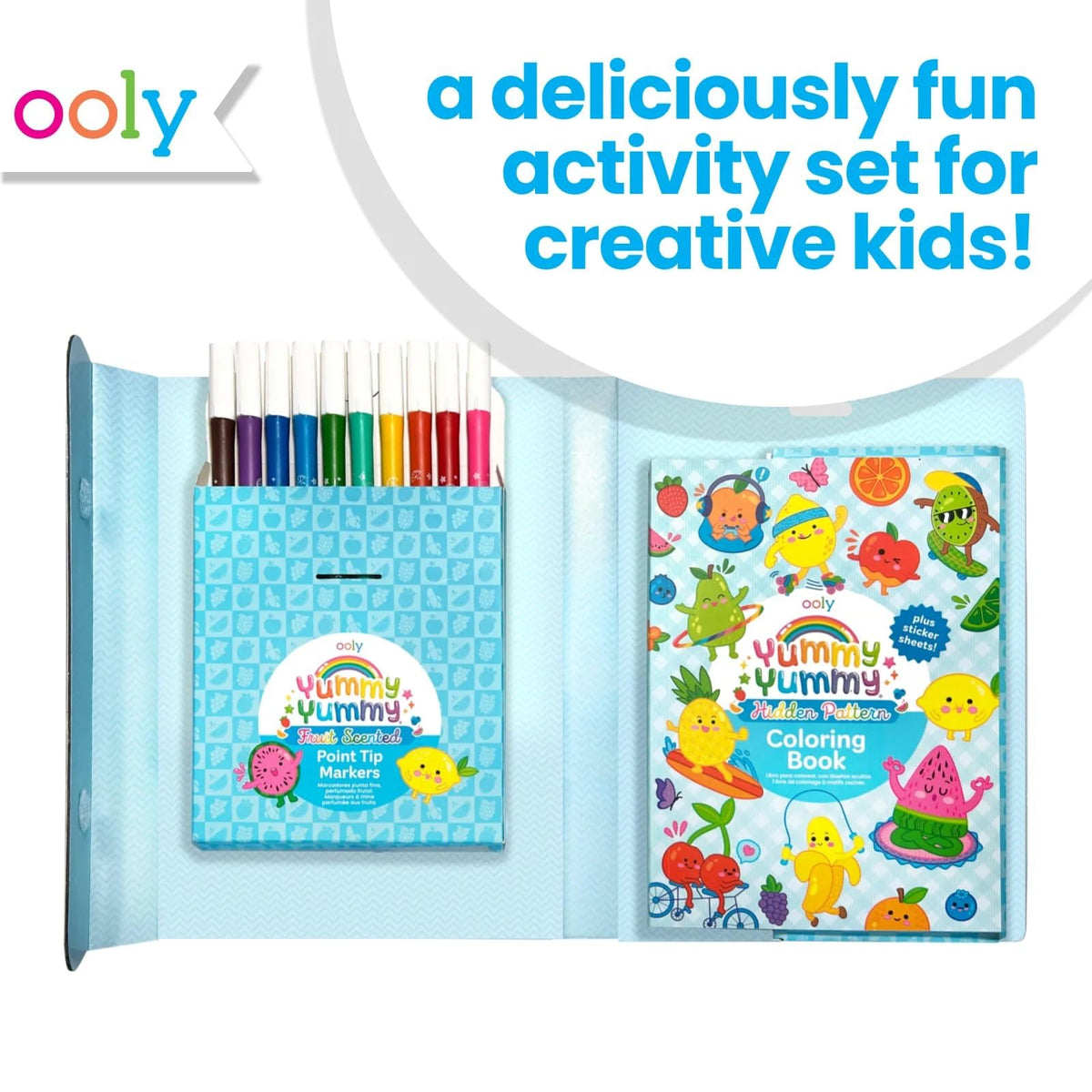 Ooly Yummy Yummy travel-friendly case keeps supplies organized during trips.