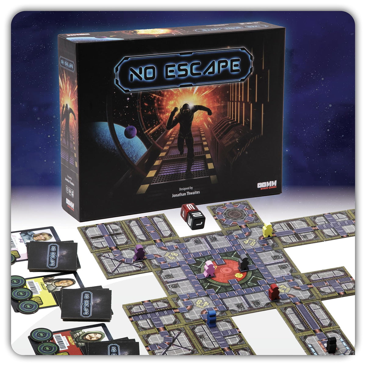 OOMM Games No Escape board game cover with space maze theme for family fun