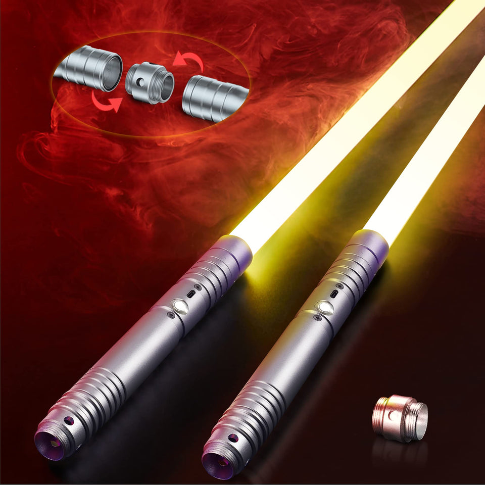 Oomyeh Lightsaber with alloy hilt in silver for a durable dual-pack dueling experience.