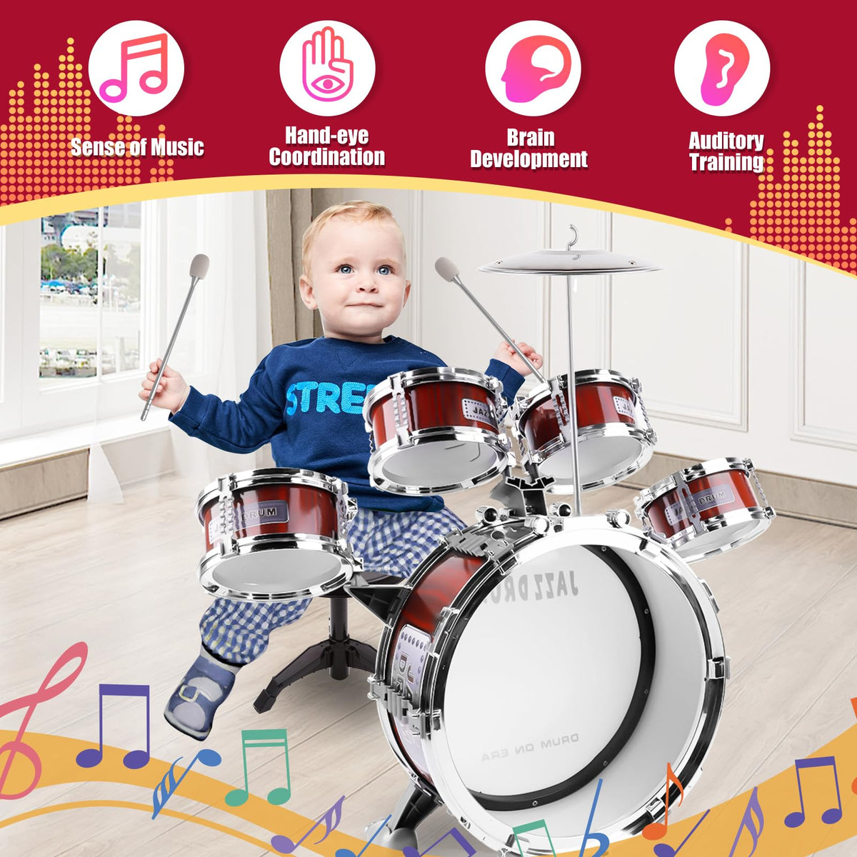 OoneWiser snare drums in kids set encourage energetic tapping sessions.