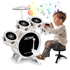 OoneWiser Kids Drum Set with five-piece drums for imaginative rhythm play.
