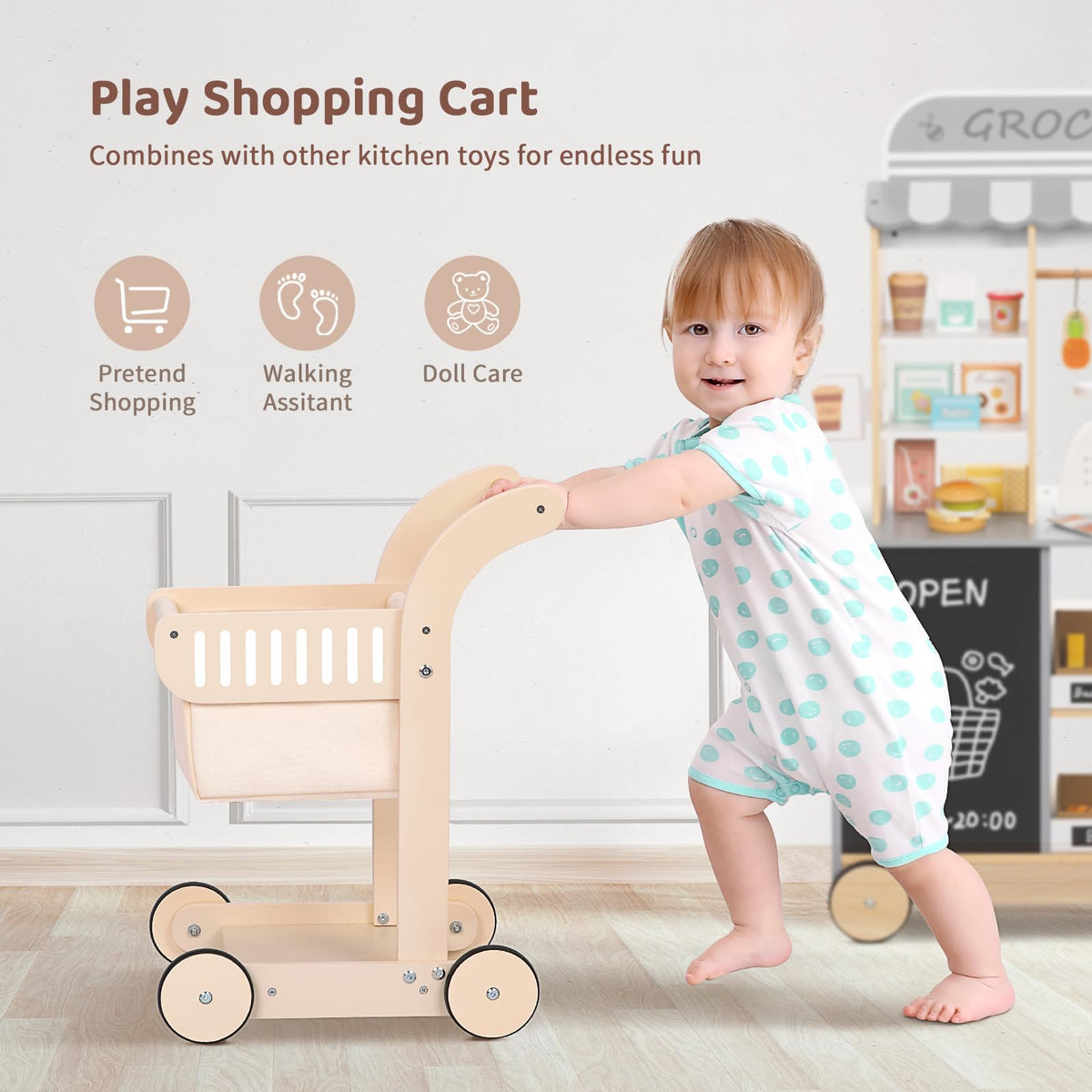 OOOK doll stroller learning walker handle close-up emphasizes comfortable grip