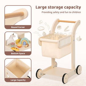 OOOK kids shopping cart wooden assembly view demonstrates durable construction
