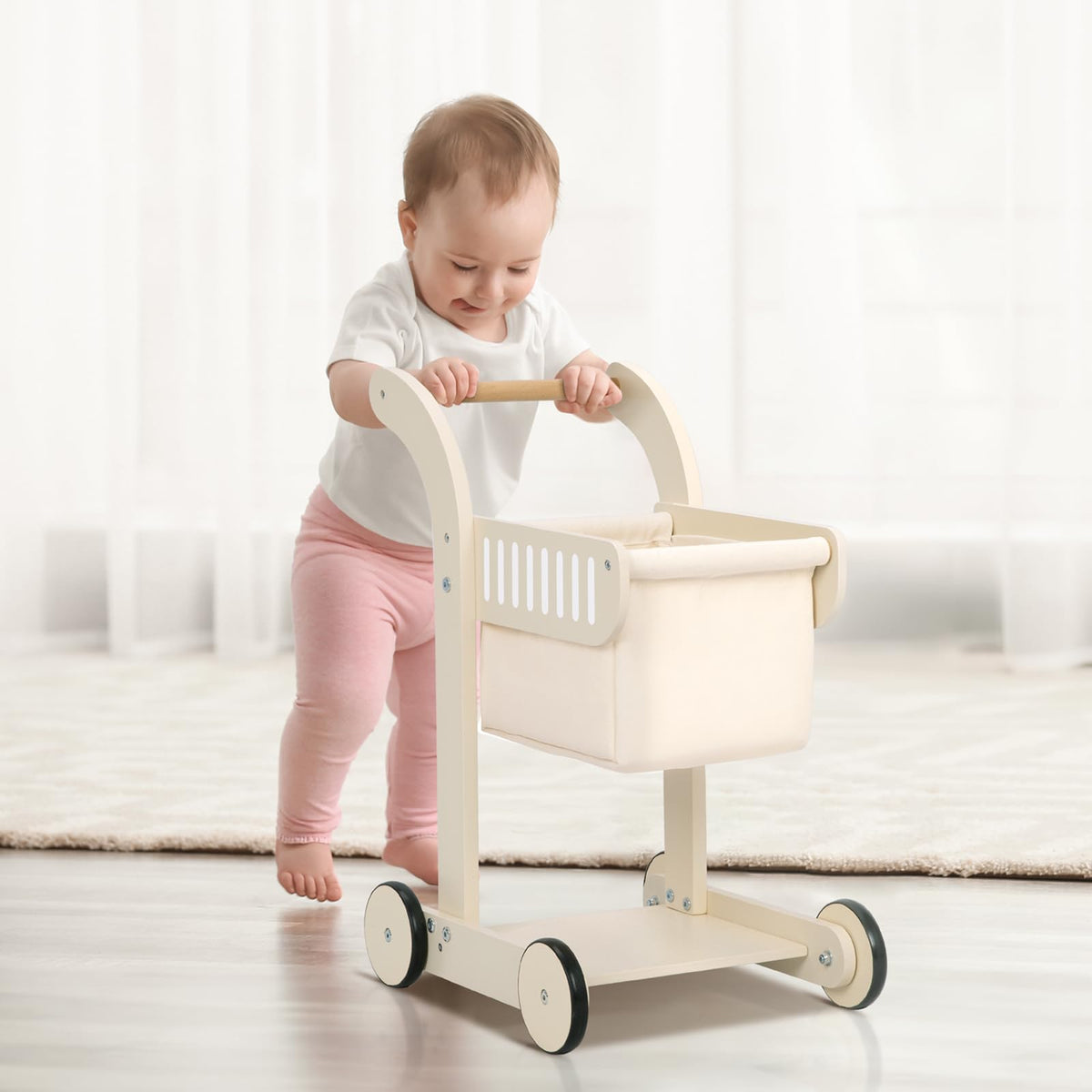 OOOK wooden walker four wheels stability shot underlines balance for toddlers