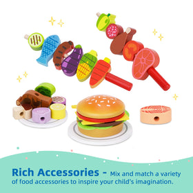 OOOK wooden grill tools enhance realistic play and role tasks.