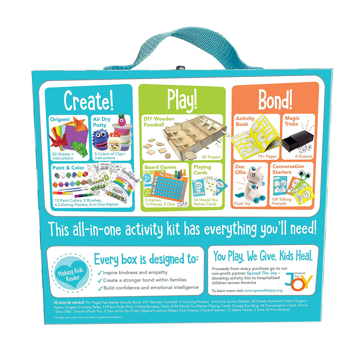Suitcase-style packaging of the Feel Better Box, sturdy and reusable for keepsakes.