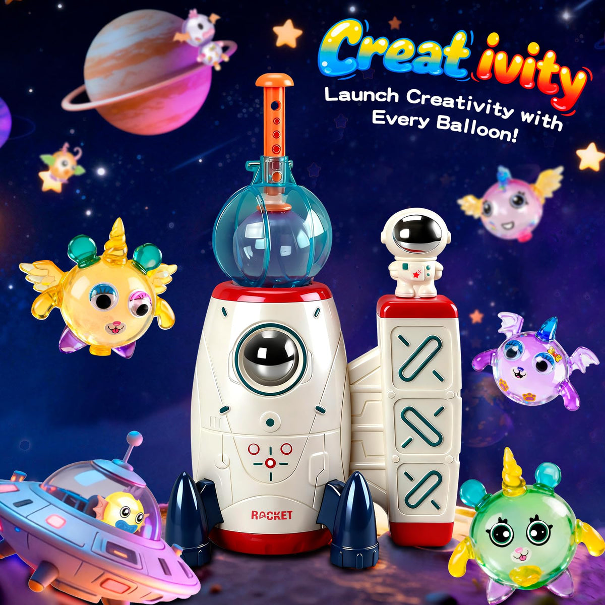 OPENAIRCOMFORT balloon pump and 60 balloons show a complete party craft set for kids.