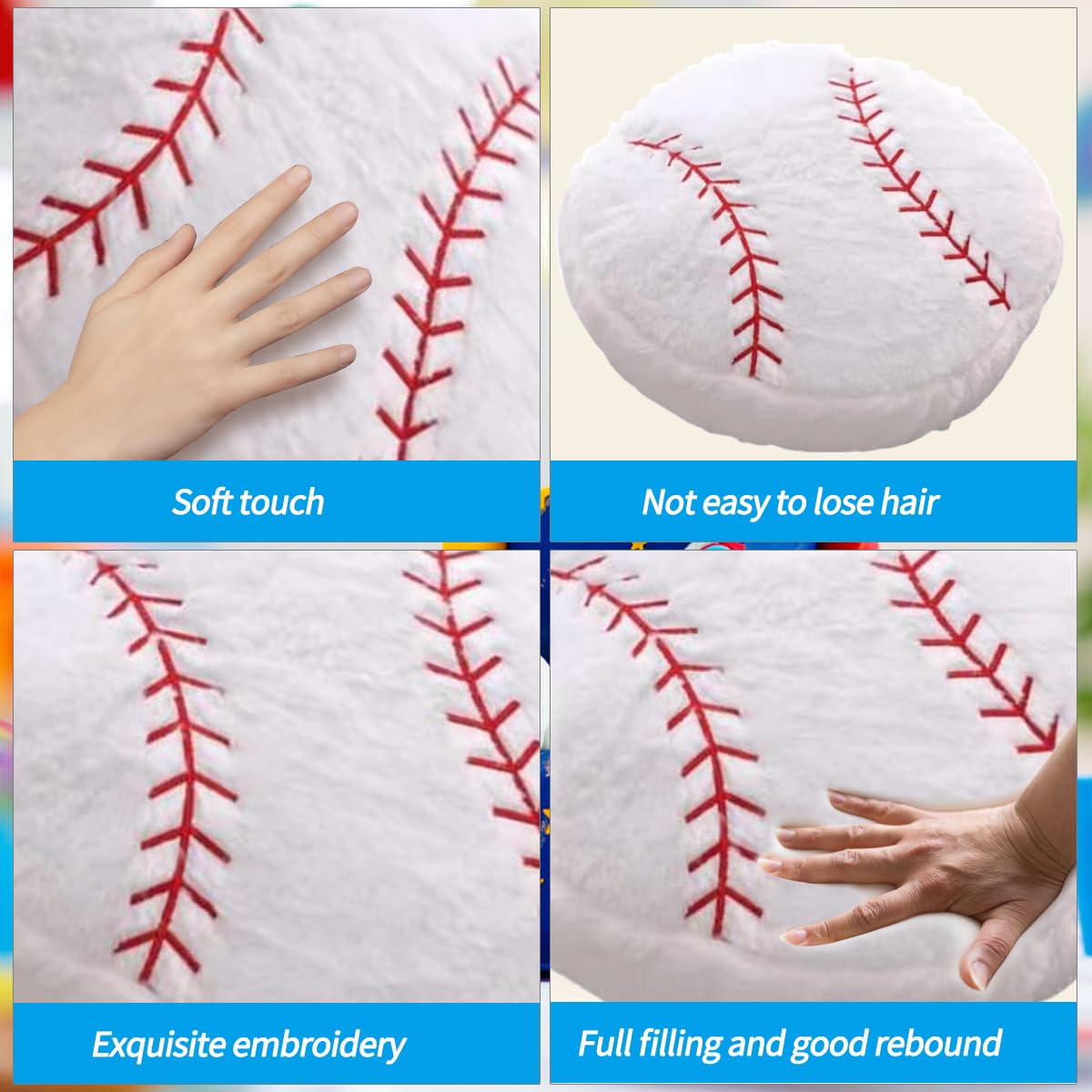 Soft plush material close-up shows smooth texture and durable stitching.