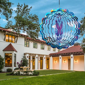 Opjoy outdoor butterfly wind spinner shines with frost finish in sunlight.