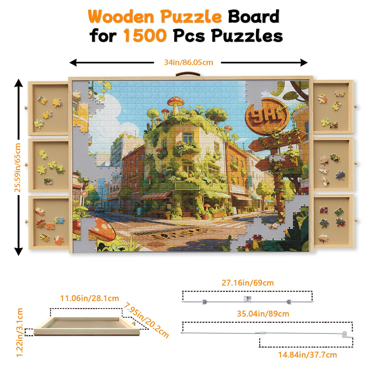 Opprut 1500-piece puzzle table with six drawers keeps puzzle pieces organized.