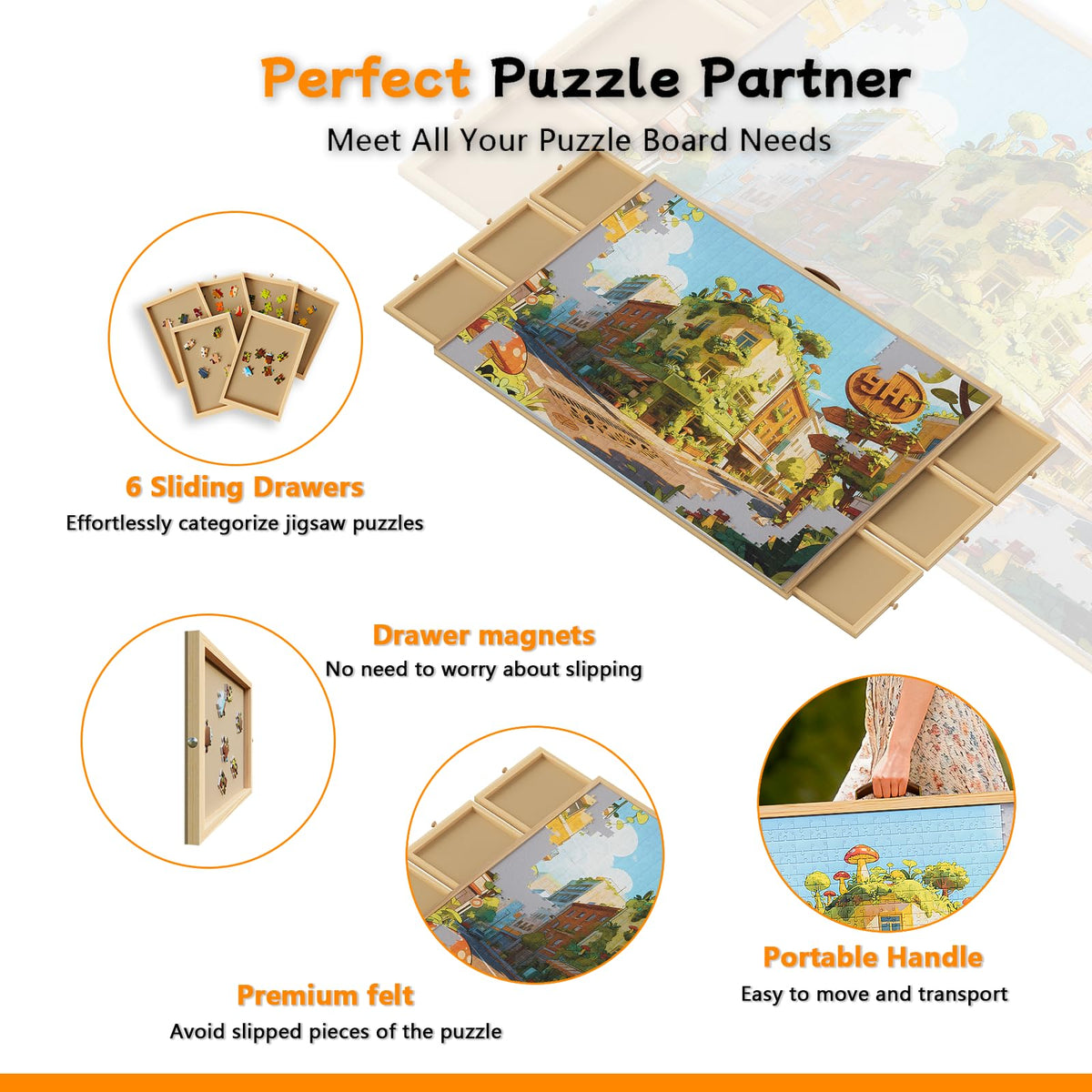 Opprut poster holder on puzzle table for convenient reference.