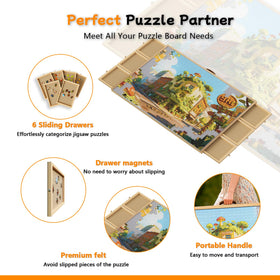 Opprut poster holder on puzzle table for convenient reference.