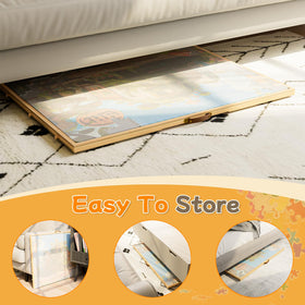 Opprut portable wood puzzle table ready for easy storage and setup.