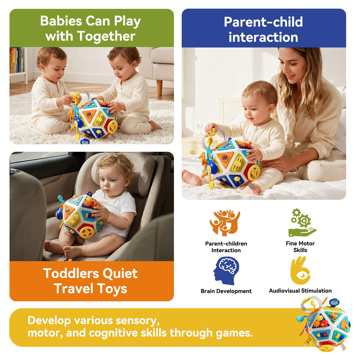 Oppvoci 22-in-1 Busy Board gear promotes fine motor play and curiosity