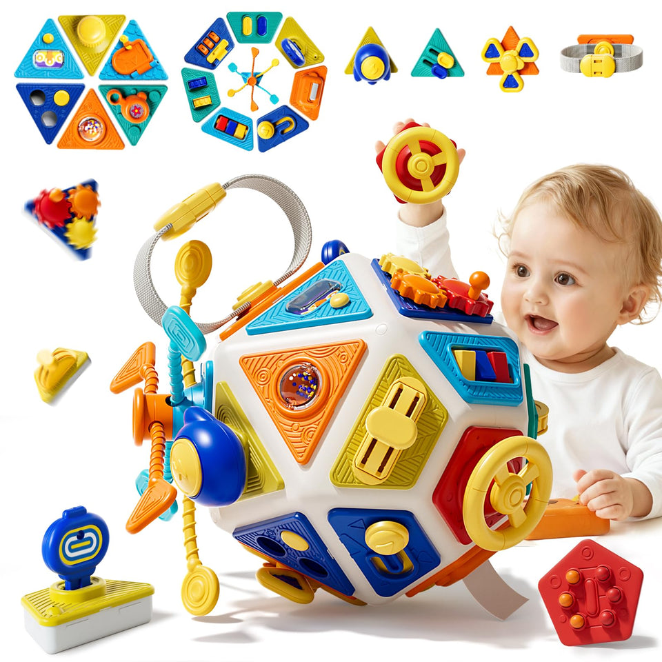 Oppvoci 22-in-1 Busy Board pull string boosts fine motor skills during play