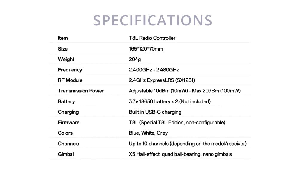 Opus RadioMaster T8L in-box contents: USB-C cable and low tension springs