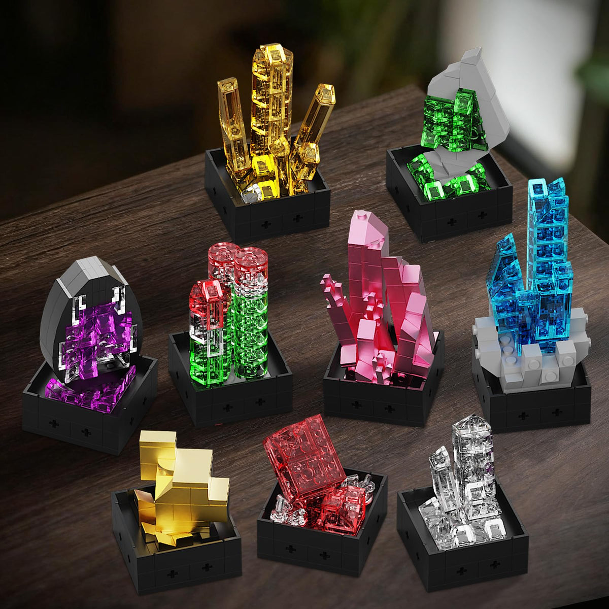 OQMI rock collection display showing natural colors to inspire geology enthusiasts at home.