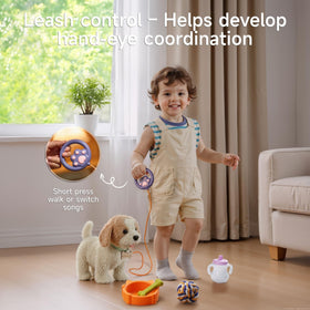 OR OR TU Plush dog for pretend feeding and dress-up play.