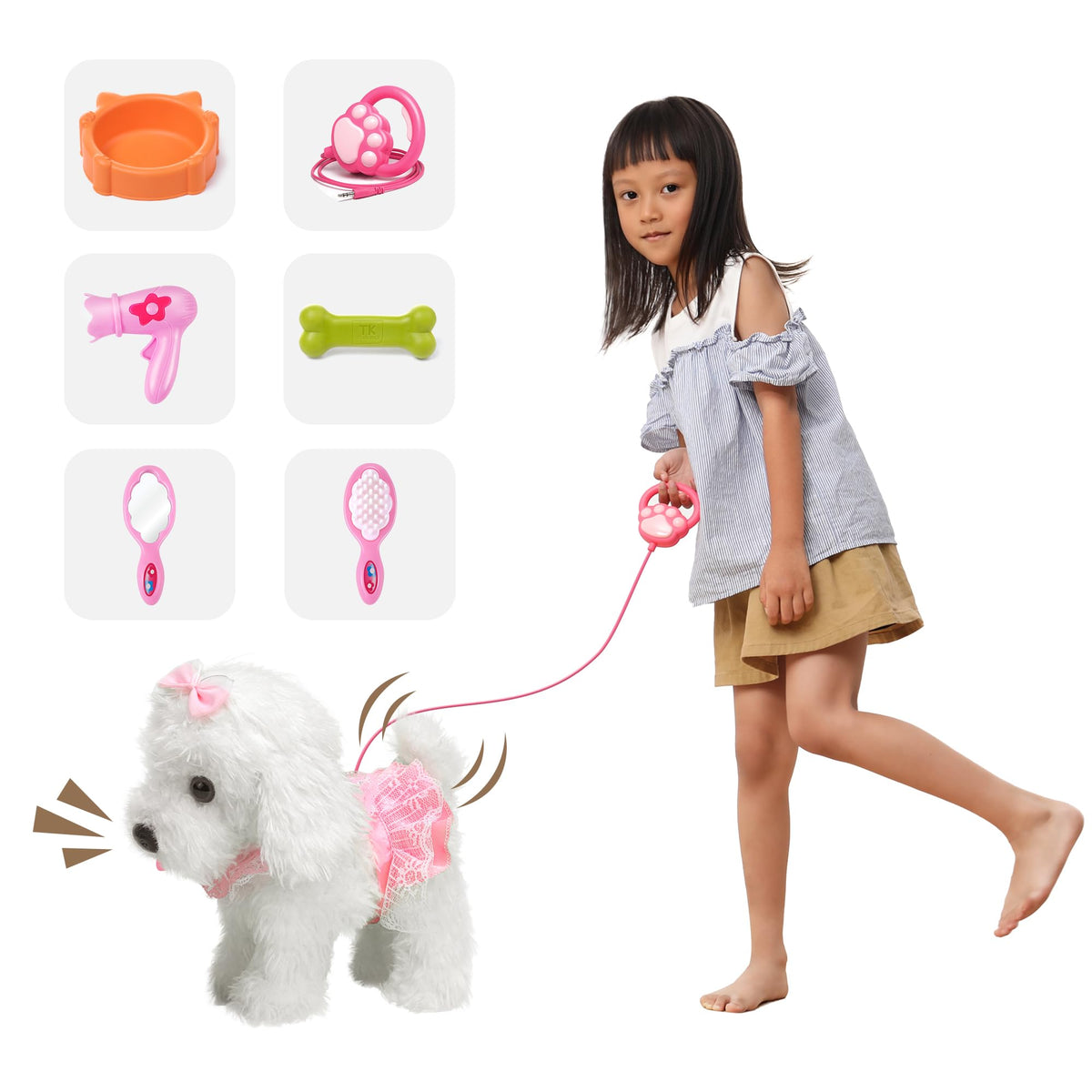 OR OR TU puppy with hairdryer and comb accessories for pretend grooming