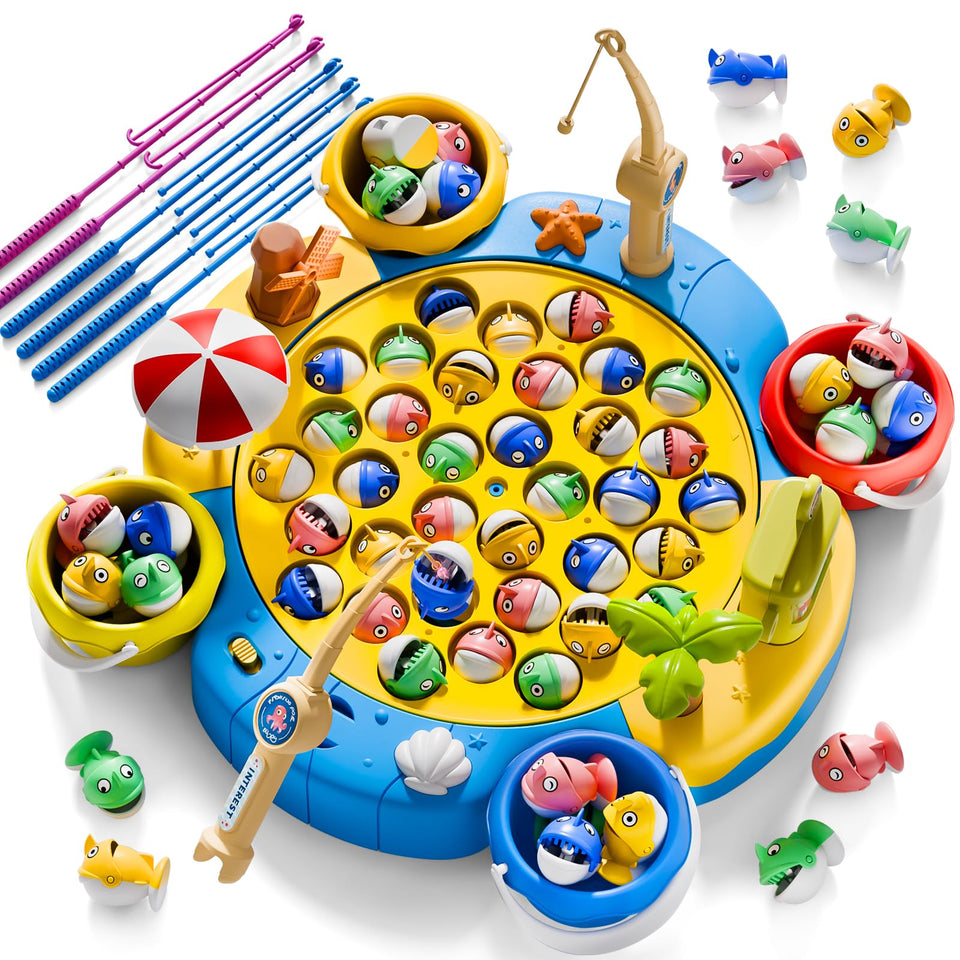 ORANGE OCEAN 66 PCS magnetic fishing game turntable for interactive family play.