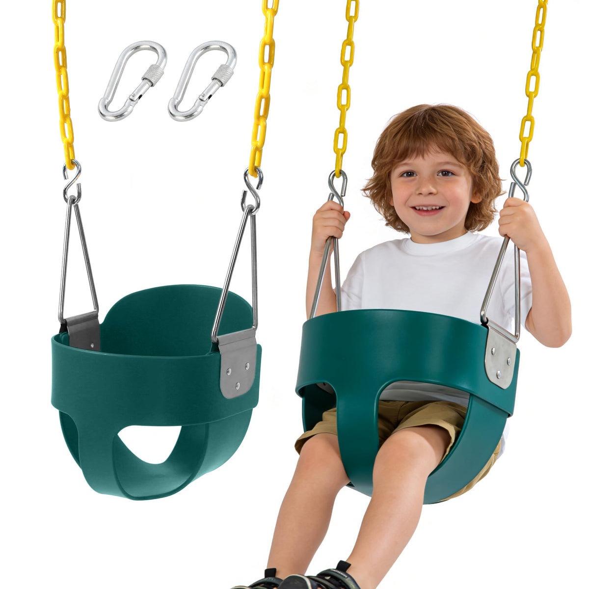 orangutangroove high-back bucket seat in forest green for toddler backyard swings