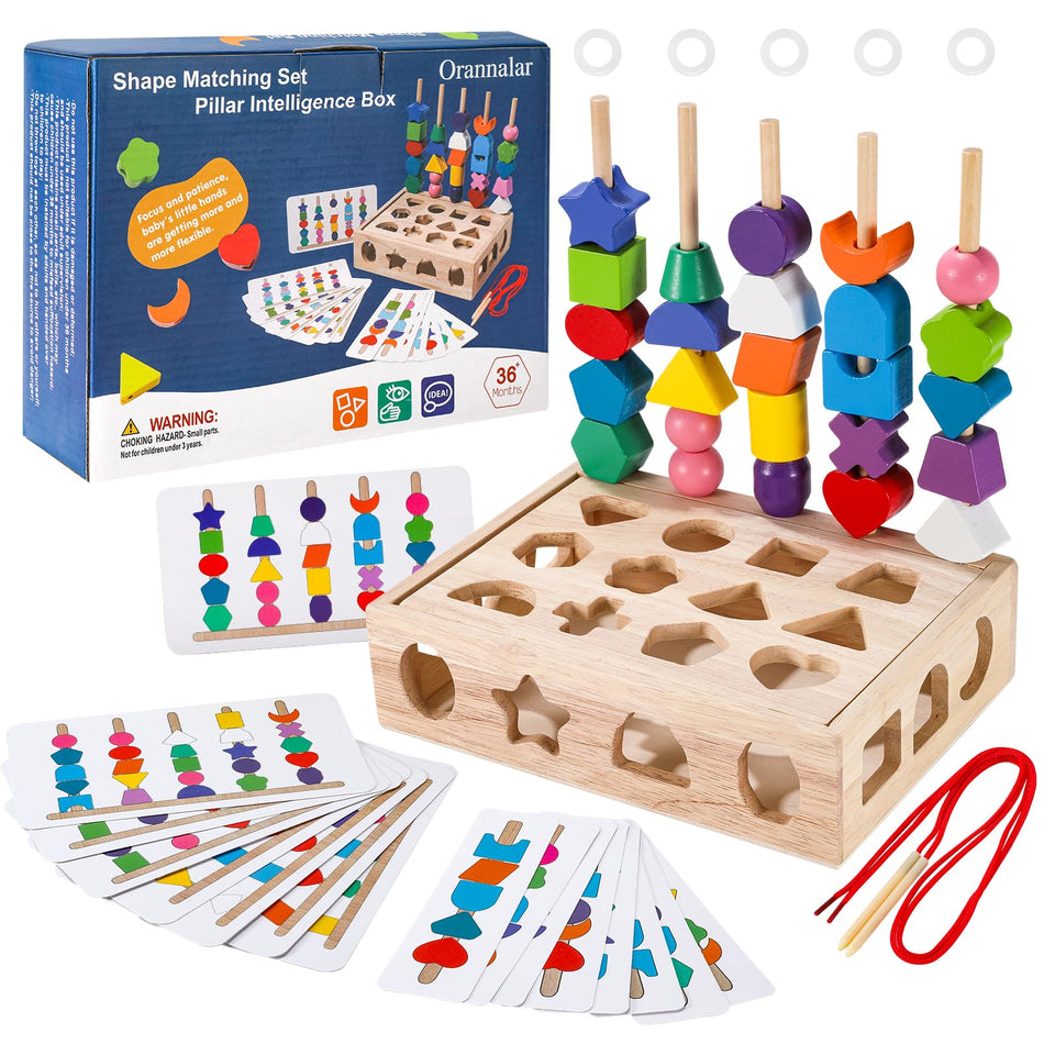 Orannalar 3 in 1 Montessori beads sequencing toy set with color sorting for toddlers.