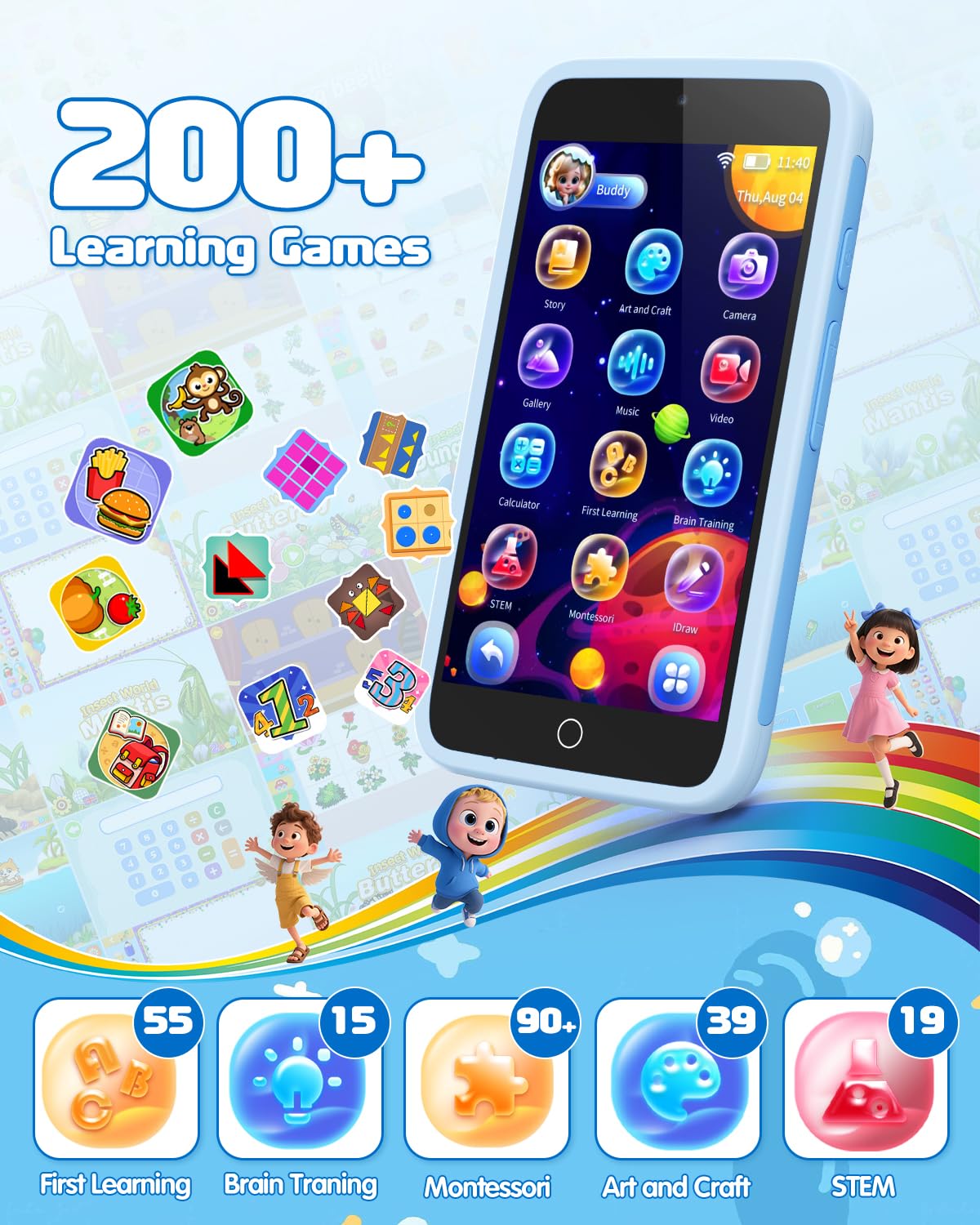 Orantronx Kids Smart Phone rear camera for selfies and creative videos.