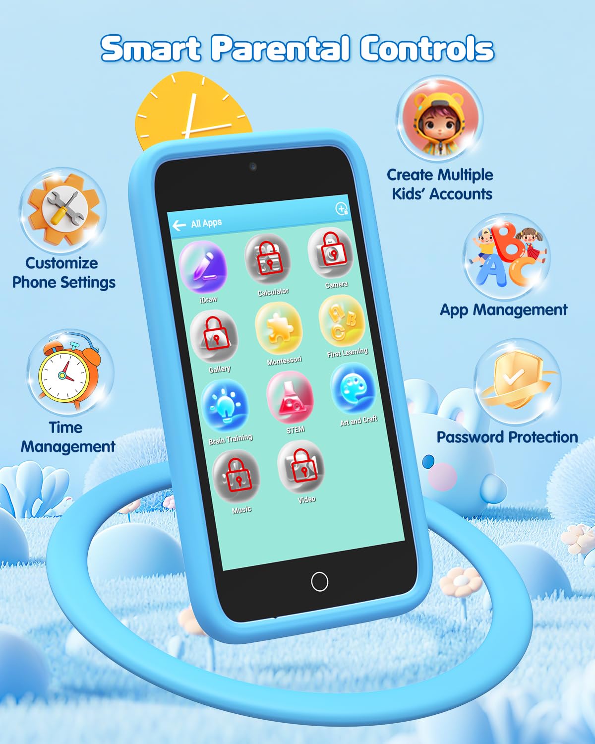Orantronx Kids Smart Phone storage keeps photos and drawings organized.
