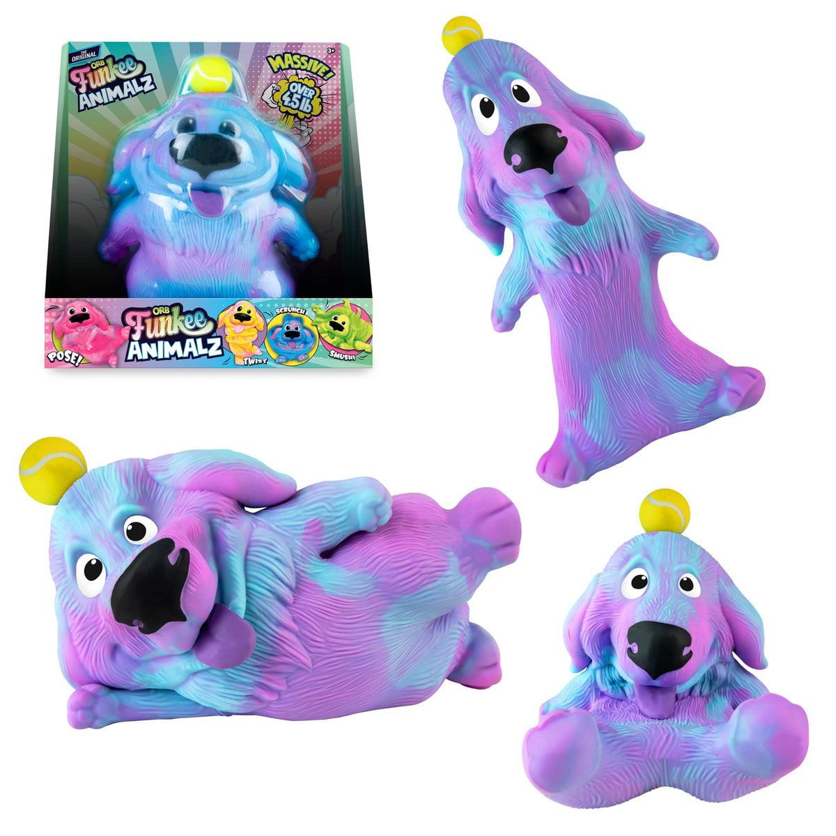 The Orb Factory ORB Funkee Dog Jumbo blue purple tie-dye texture for tactile fun