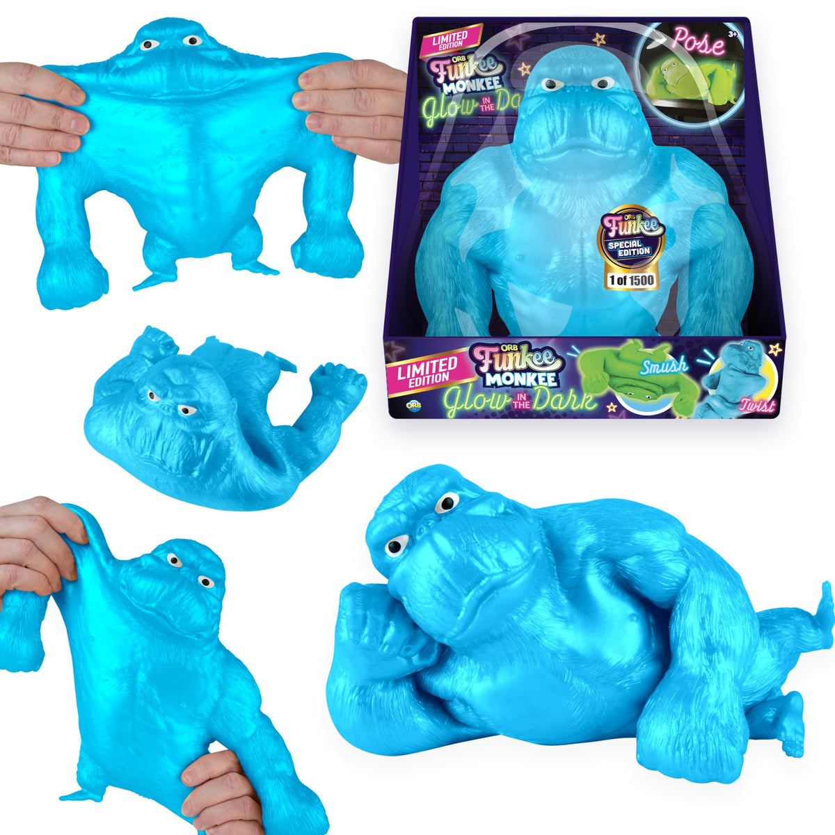 The Orb Factory ORB Funkee Monkee blue glow in the dark skin shines for night-time play