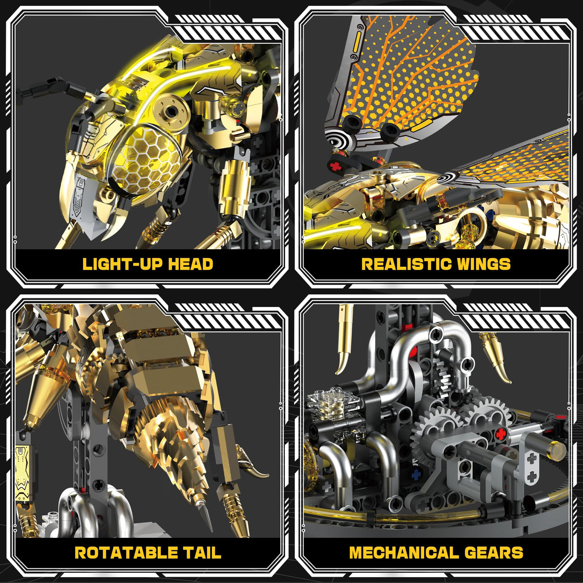 OrbBlaster dynamic wings gear mechanism brings the bee to life