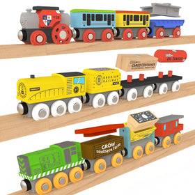 Orbrium magnetic train cars with storage box promote neat organization during play.