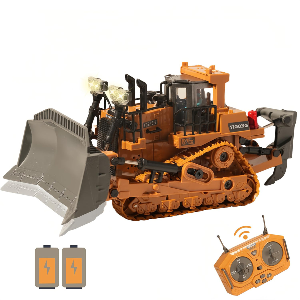 OrgaNatureQueen 9-Channel RC Bulldozer front view with immersive building play.