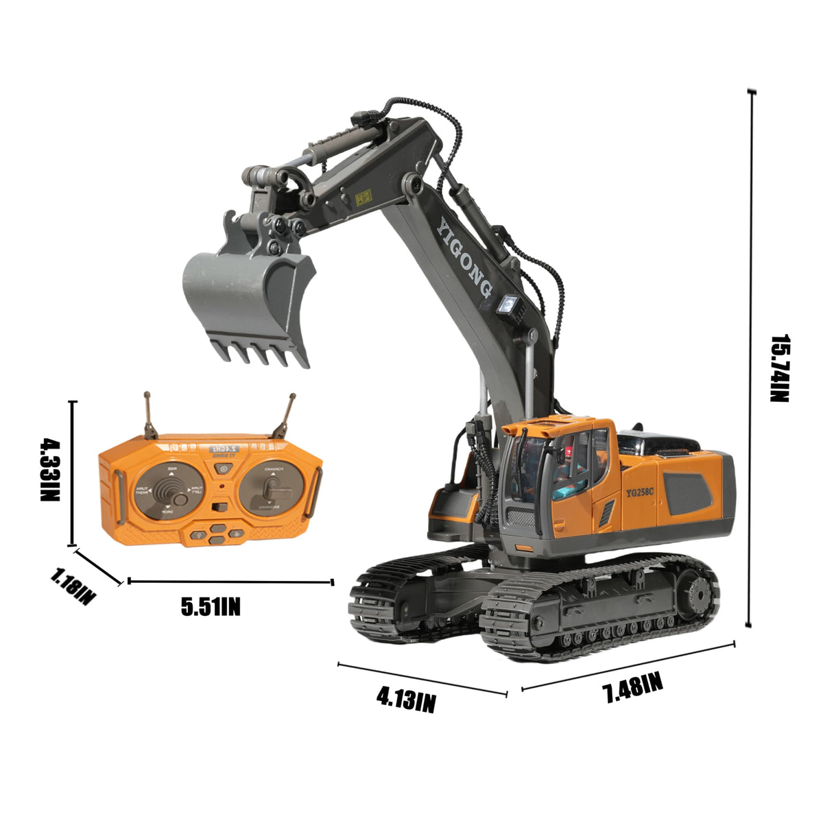 OrgaNatureQueen RC excavator detailed cab highlighting sturdy realistic design